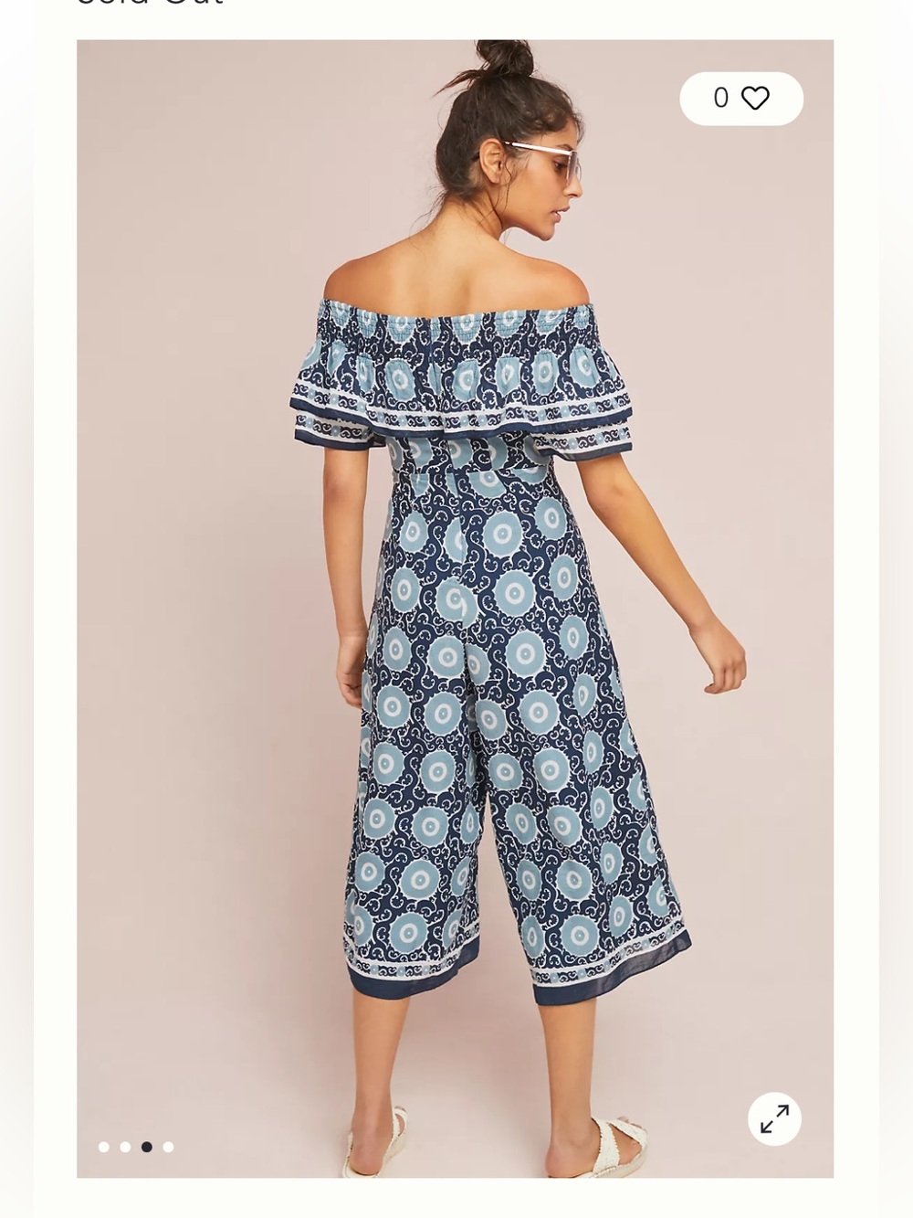 Anthropologie KOPAL Suzani Off-The-Shoulder Romper LARGE blue white CROPPED - Picture 2 of 10